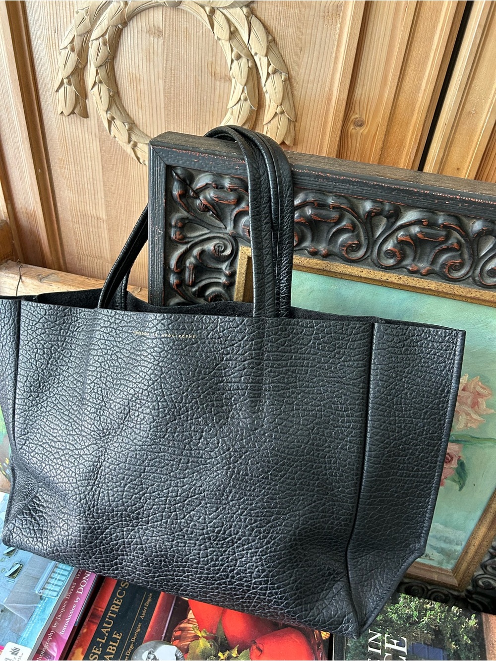 Ampersand As Apostrophe Black Leather Tote Bag 16x12x3”